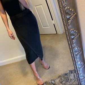 DKNYJEANS  MIDI FAUX WRAP SKIRT  Distress black gray-ish skirt sizeS